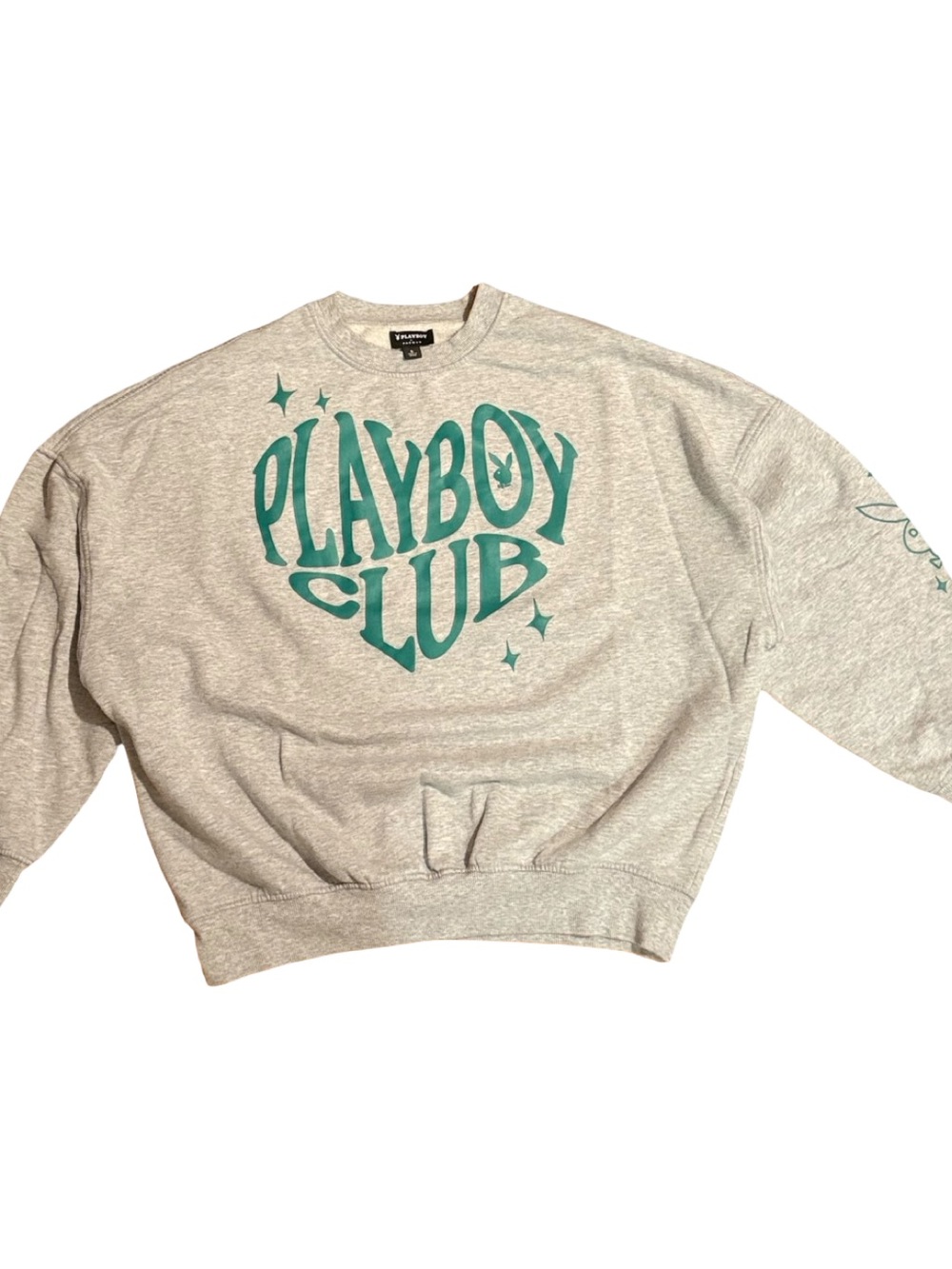 PLAYBOY Gray Crewneck Sweatshirt with Teal Logo size small